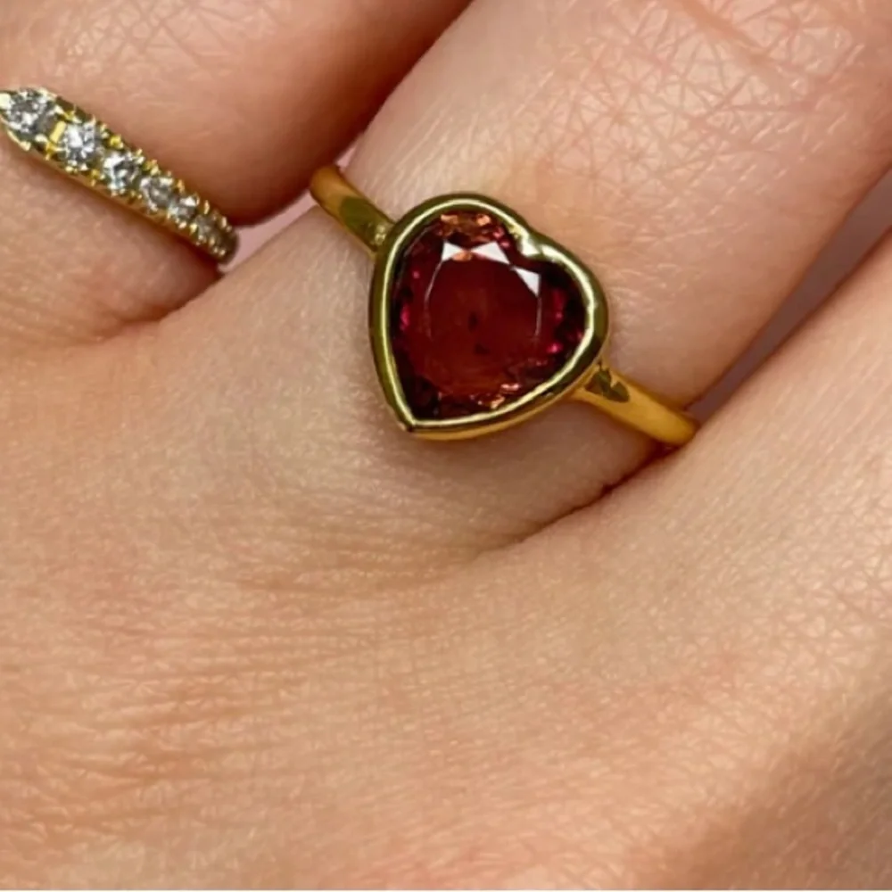 14k Gold Heart Ring with Red Tourmaline